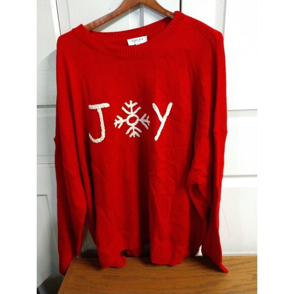 Red Gilli 3X Knit Sweater With "Joy" Embroidery Design & Snowflake Detail - Picture 1 of 5